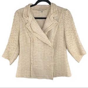 CAbi Chenille Boucle Soft Knit Estate Oatmeal 3/4 Sleeve Blazer Jacket Style 985